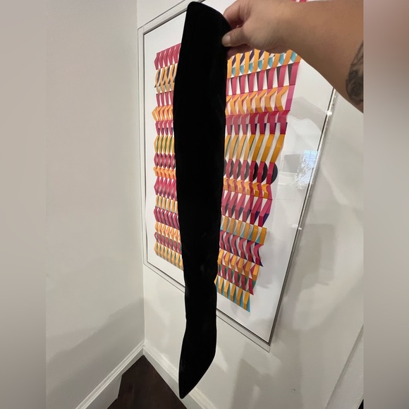 Saint Laurent Women's Niki Black Velvet Over The Knee Boots - Picture 12 of 14